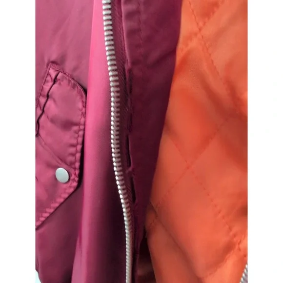 Brooklyn Cloth Mens Bomber Jacket Burgundy Maroon Quilted Orange Lining Large - Picture 15 of 16